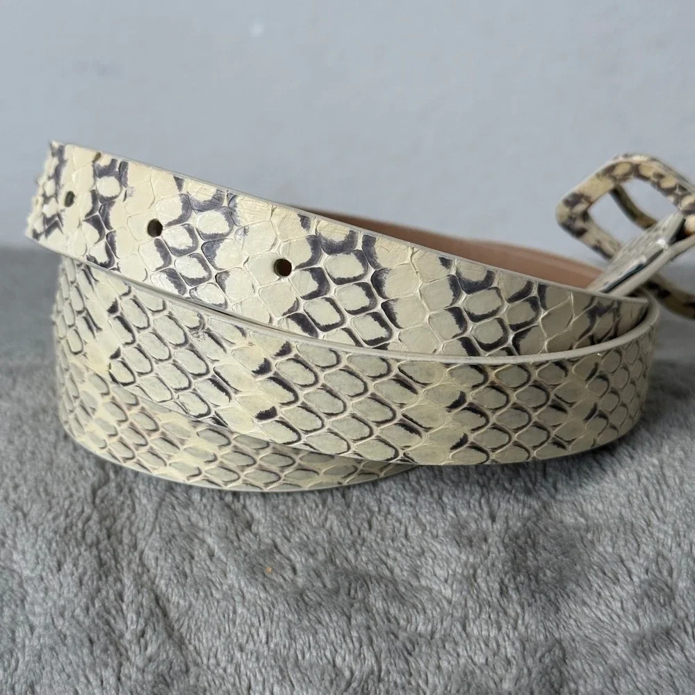 J.Crew Textured Skinny Leather Belt Women M Snakeskin Animal Print Office Preppy